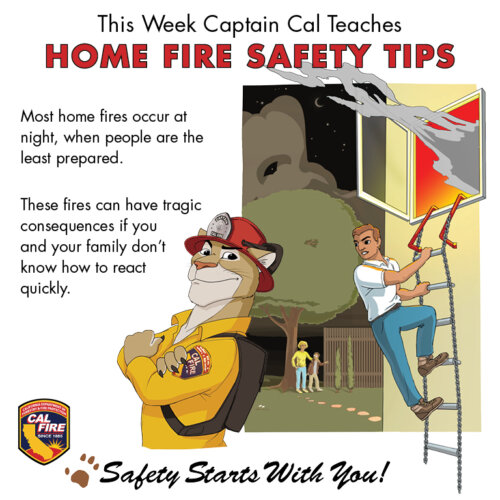 Captain CAL home fire safety tips social media graphic
