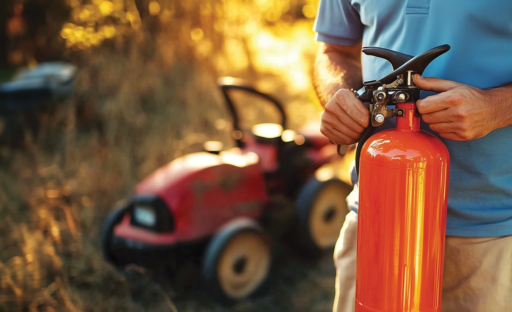 lawn mower and fire extinguisher