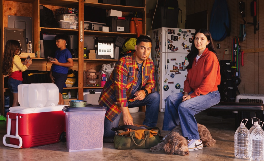 family in garage