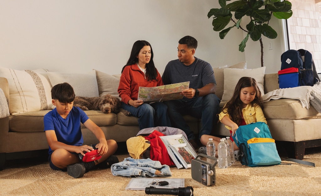family looking at map